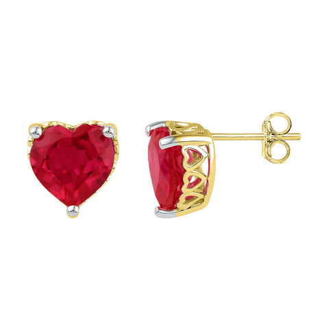 10kt Yellow Gold Womens Heart Lab-Created Ruby Heart Stud Earrings 7 Cttw