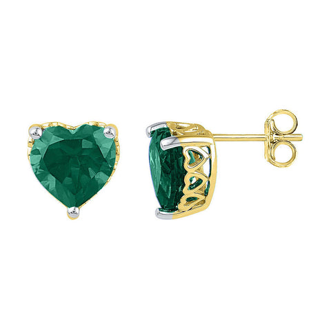 10kt Yellow Gold Womens Heart Lab-Created Emerald Heart Stud Earrings 5-1/2 Cttw