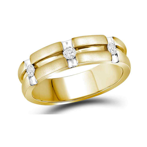 10k White Gold Mens Round Diamond 2-tone Matte-finish Wedding Anniversary Band Ring 1/4 Cttw