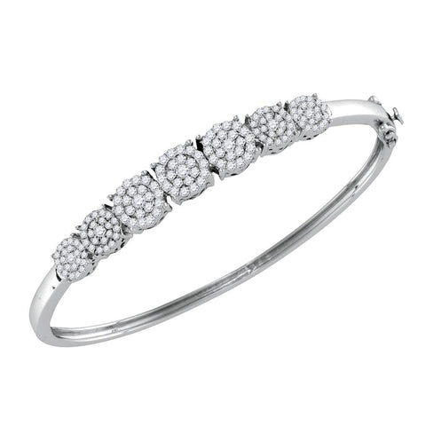 10kt White Gold Womens Round Diamond Concentric Cluster Bangle Bracelet 1-1/4 Cttw