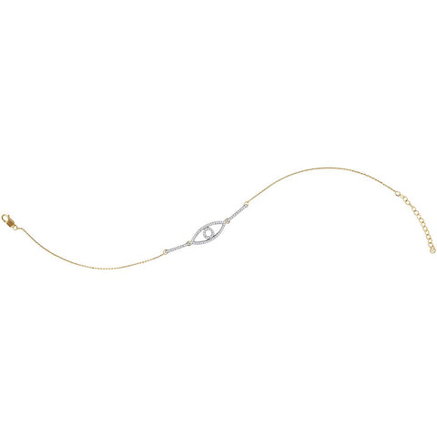 10kt Yellow Gold Womens Round Diamond Eye Chain Bracelet 1/5 Cttw