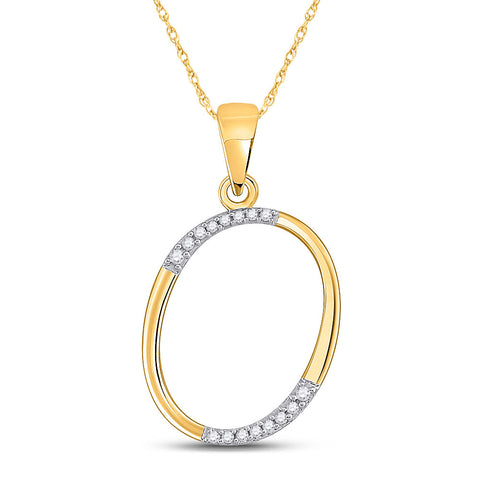 10kt Yellow Gold Womens Round Diamond O Initial Letter Pendant 1/12 Cttw