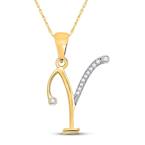 10kt Yellow Gold Womens Round Diamond I Initial Letter Pendant 1/20 Cttw