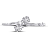 14kt White Gold Womens Baguette Diamond Bangle Bracelet 1-1/3 Cttw