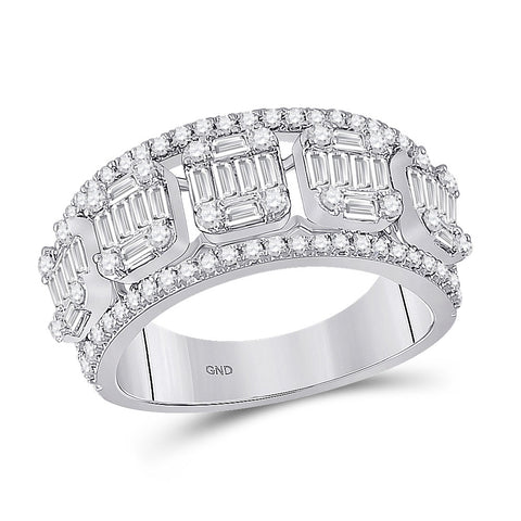 14kt White Gold Womens Baguette Diamond Fashion Band Ring 1-1/4 Cttw