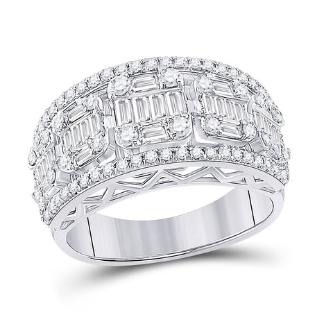 14kt White Gold Womens Baguette Diamond Fashion Band Ring 1-1/4 Cttw