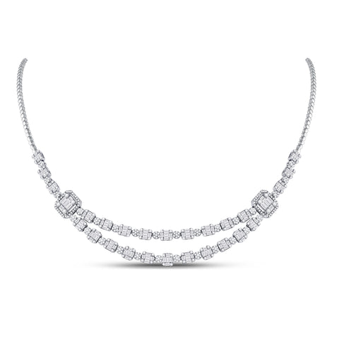 14kt White Gold Womens Baguette Round Diamond Square Cluster Necklace 4-7/8 Cttw