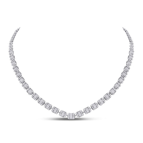 14kt White Gold Womens Baguette Round Diamond Square Link Necklace 7-1/3 Cttw