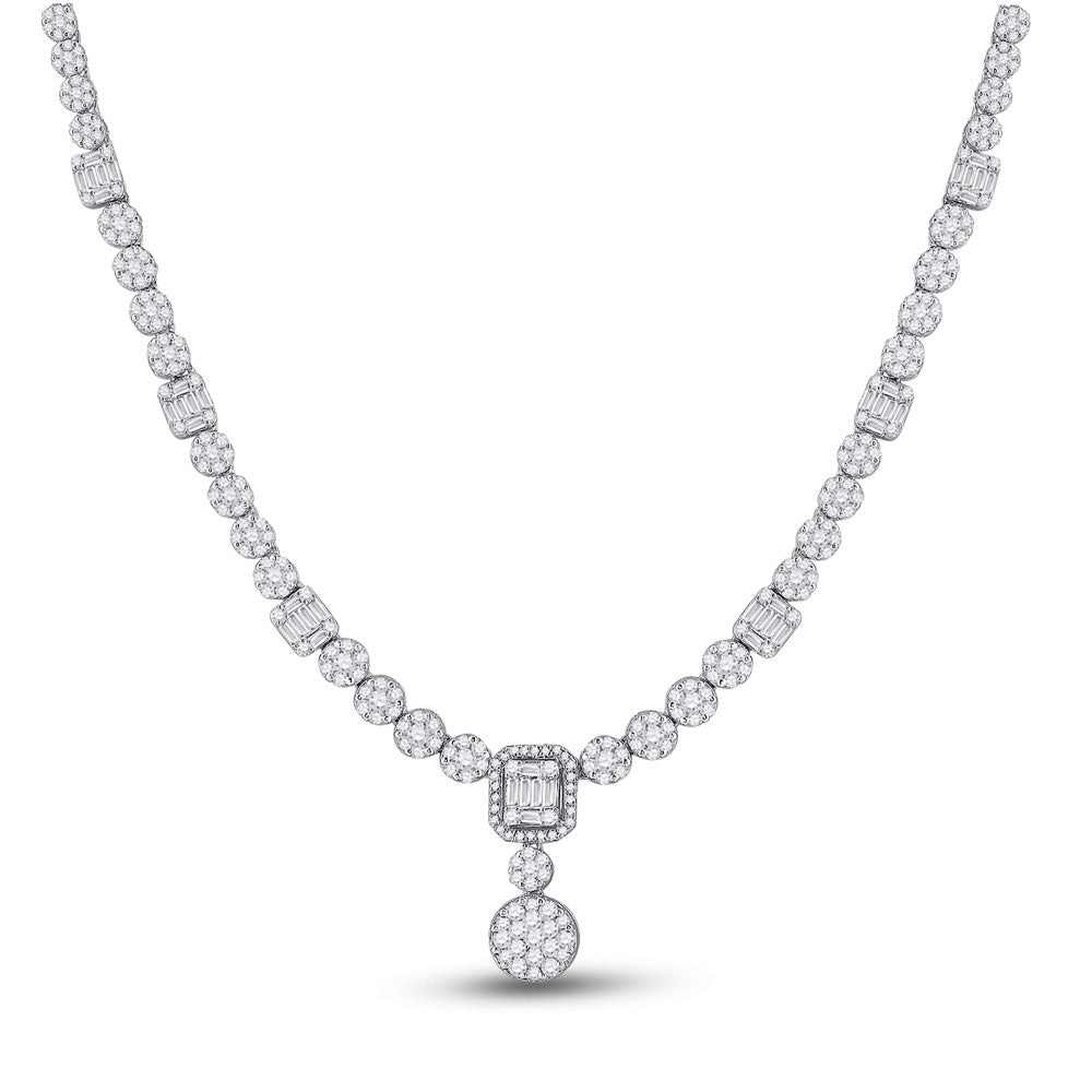 14kt White Gold Womens Round Diamond Luxury Cluster Necklace 9-1/4 Cttw