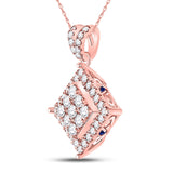 14kt Rose Gold Womens Round Diamond Offset Square Cluster Pendant 1/2 Cttw