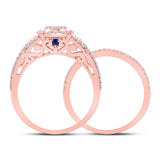 14kt Rose Gold Womens Round Diamond Cluster Bridal Wedding Ring Band Set 7/8 Cttw