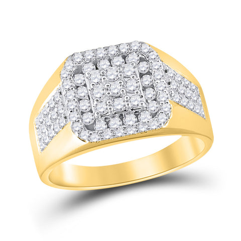 14kt Yellow Gold Mens Round Diamond Square Ring 1-1/4 Cttw