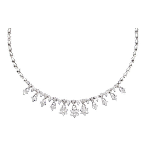 14kt White Gold Womens Round Diamond High-end Cluster Necklace 2.00 Cttw