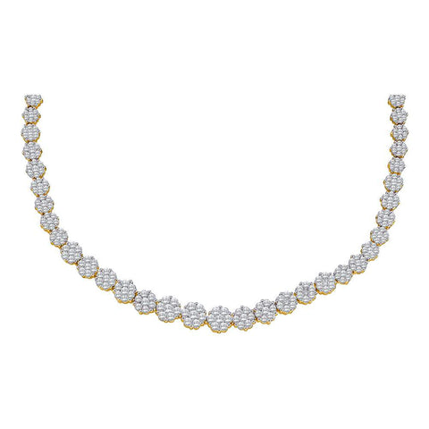 14kt Yellow Gold Womens Round Diamond Flower Cluster Luxury Necklace 10 Cttw