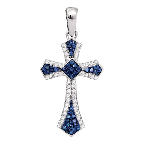 10k White Gold Blue Color Enhanced Diamond Womens Christian Cross Crucifix Pendant 1/4 Cttw