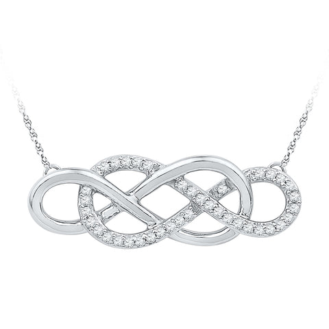 10kt White Gold Womens Round Diamond Double Linked Infinity Necklace 1/6 Cttw