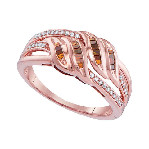 10kt Rose Gold Womens Princess Red Color Enhanced Diamond Strand Band Ring 1/4 Cttw
