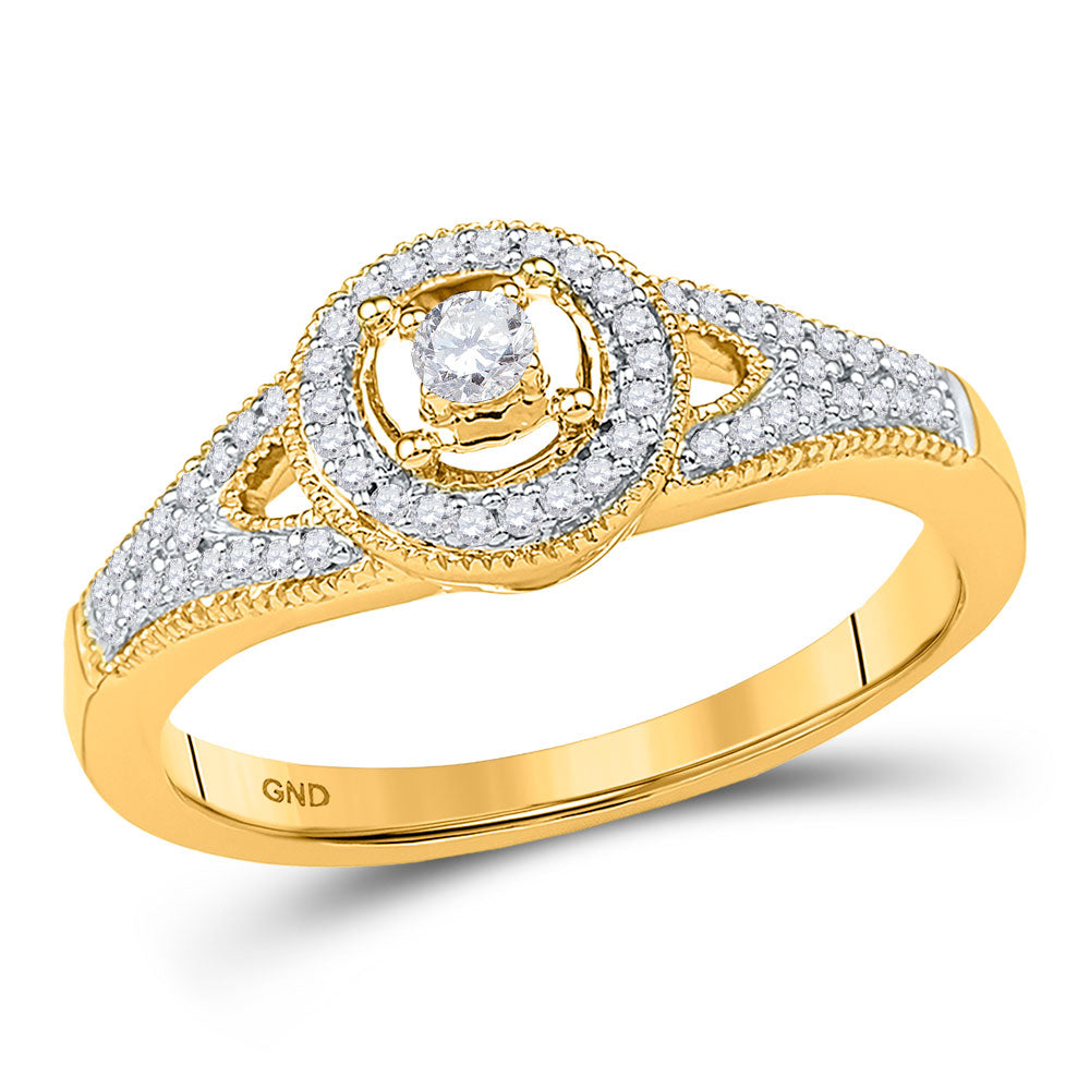 10kt Yellow Gold Womens Round Diamond Encircled Solitaire Milgrain Promise Ring 1/4 Cttw