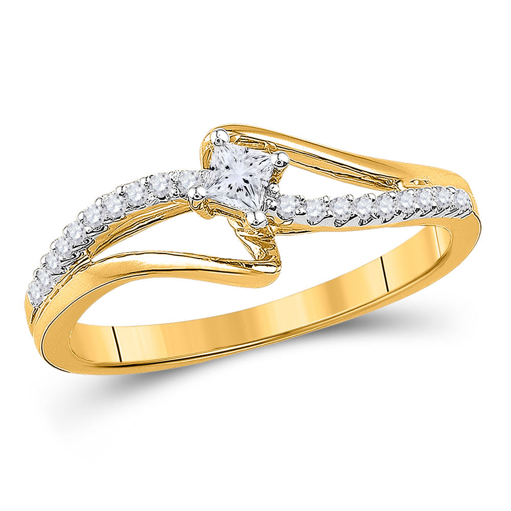 10kt Yellow Gold Womens Round Diamond Solitaire Promise Ring 1/6 Cttw