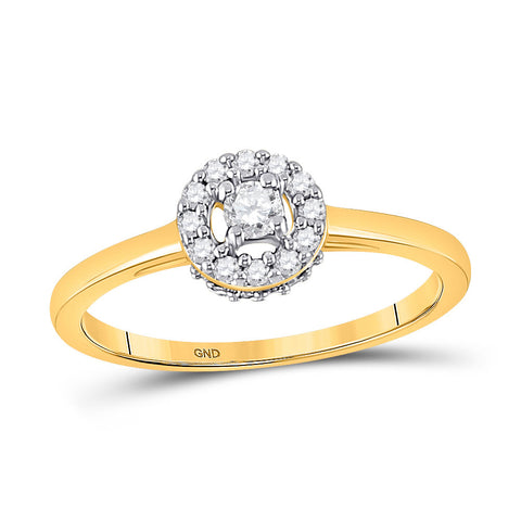 10kt Yellow Gold Womens Round Diamond Solitaire Halo Promise Ring 1/4 Cttw