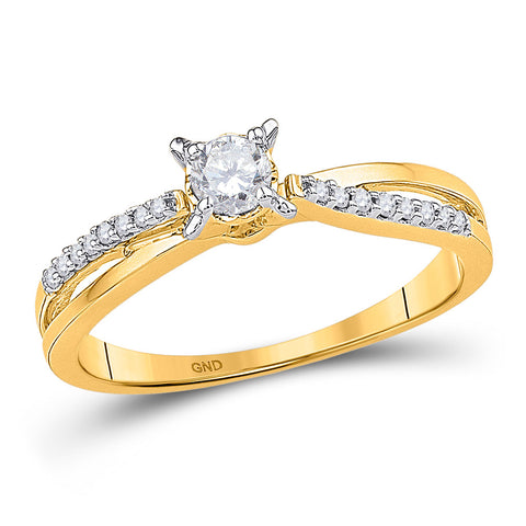 10kt Yellow Gold Womens Round Diamond Solitaire Crossover Promise Ring 1/4 Cttw