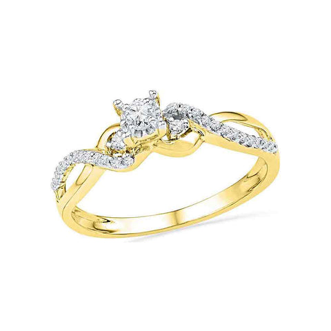 10kt Yellow Gold Womens Round Diamond Solitaire Crossover Promise Ring 1/4 Cttw