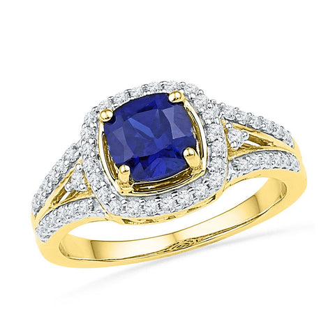 10kt Yellow Gold Womens Lab-Created Blue Sapphire Solitaire Ring 2 Cttw