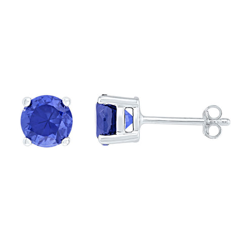 Sterling Silver Womens Round Lab-Created Blue Sapphire Stud Earrings 2 Cttw