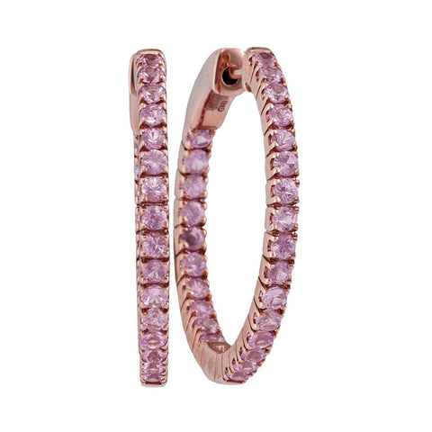 14kt Rose Gold Womens Round Natural Pink Sapphire Hoop Earrings 2.00 Cttw