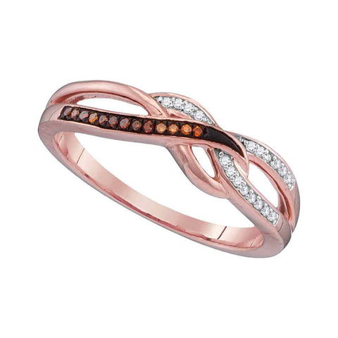 10kt Rose Gold Womens Round Red Color Enhanced Diamond Woven Band Ring 1/12 Cttw