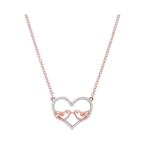 10kt Rose Gold Womens Round Diamond Bird Heart Pendant Necklace 1/8 Cttw