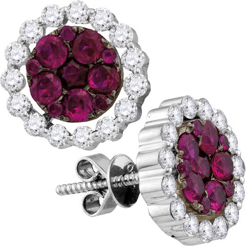 18kt White Gold Womens Round Ruby Diamond Convertible Dangle Earrings 2-1/4 Cttw