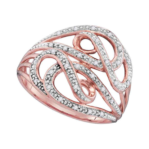 10k Rose Gold Womens Round Diamond Woven Strand Band Ring 1/10 Cttw
