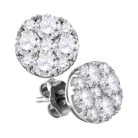 10kt White Gold Womens Round Diamond Cluster Earrings 1-7/8 Cttw