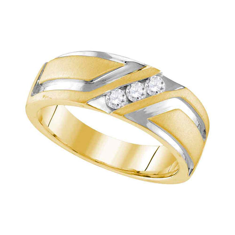 10k Yellow Gold Mens Round Diamond 2-tone Wedding Anniversary Band Ring 1/4 Cttw