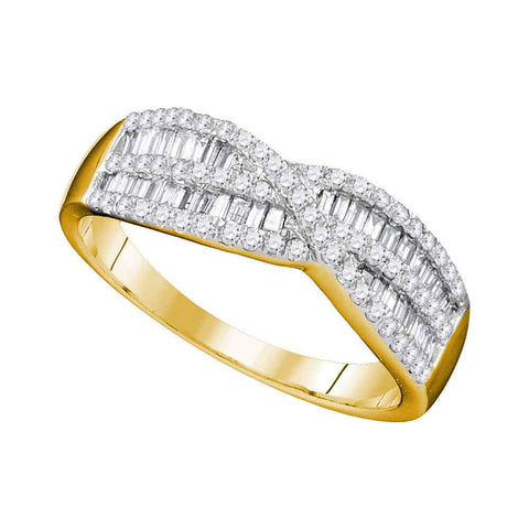 10k Yellow Gold Womens Round Baguette Diamond Crossover Band Ring 5/8 Cttw