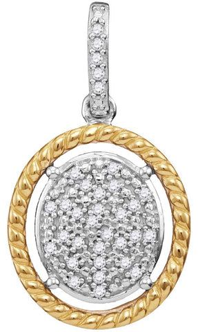 10kt Two-tone Gold Womens Diamond Oval Cluster Yellow-tone Rope Frame Pendant 1/12 Cttw