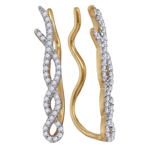 10kt Yellow Gold Womens Round Diamond Twist Woven Climber Earrings 1/4 Cttw