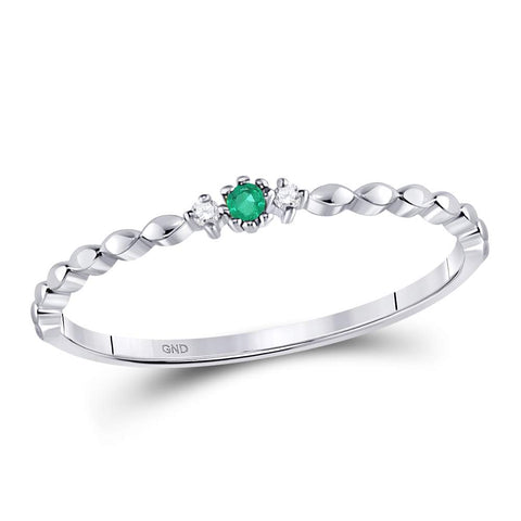 10kt White Gold Womens Round Emerald Solitaire Diamond-accent Stackable Ring .03 Cttw