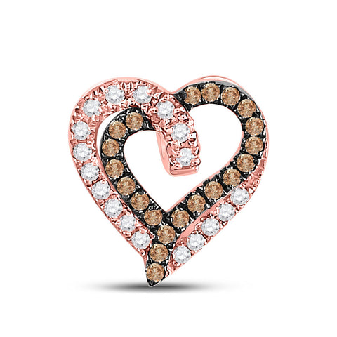 10kt Rose Gold Womens Round Brown Diamond Heart Pendant 1/3 Cttw