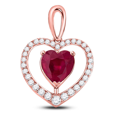 10kt Rose Gold Womens Heart Lab-Created Ruby Fashion Pendant 1-1/4 Cttw