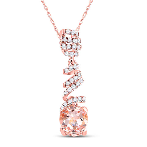 10kt Rose Gold Womens Oval Morganite Diamond Spiral Solitaire Pendant 1 Cttw