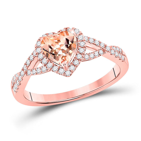 10kt Rose Gold Womens Heart Morganite Diamond Fashion Ring 1-1/4 Cttw