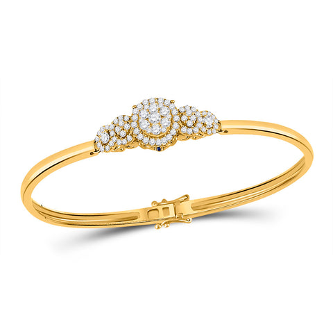 14kt Yellow Gold Womens Round Diamond Cluster Bangle Bracelet 3/4 Cttw