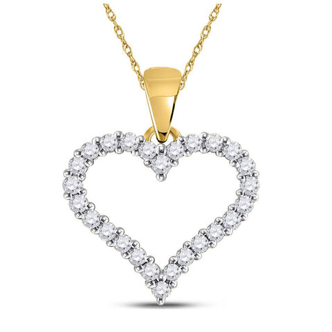 14kt Yellow Gold Womens Round Diamond Outline Heart Pendant 1/4 Cttw