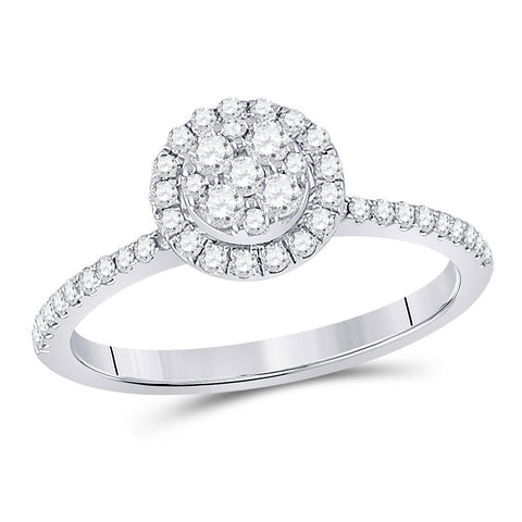 14kt White Gold Womens Round Diamond Circle Cluster Ring 1/2 Cttw