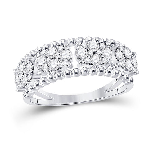 14kt White Gold Womens Round Diamond Oval Cluster Band Ring 3/4 Cttw