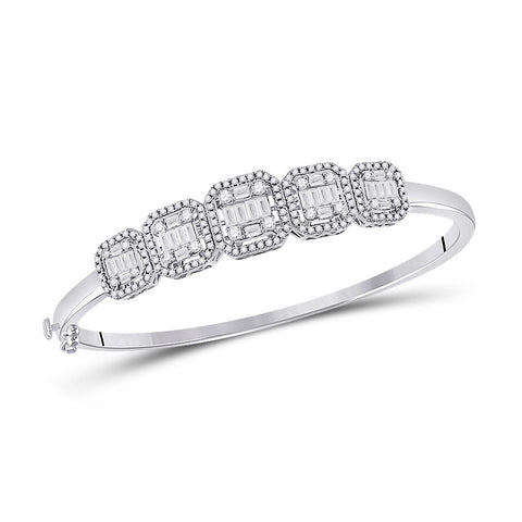 14kt White Gold Womens Baguette Diamond Bangle Bracelet 1-5/8 Cttw