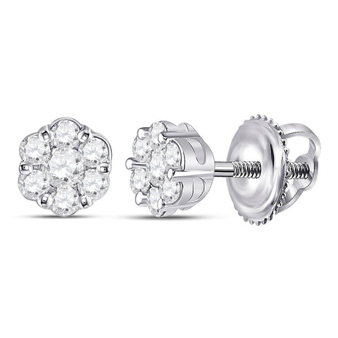 10kt White Gold Womens Round Diamond Flower Cluster Earrings 1/3 Cttw