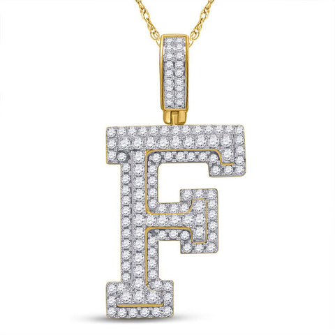 10kt Yellow Gold Mens Round Diamond Initial F Letter Charm Pendant 1-1/2 Cttw